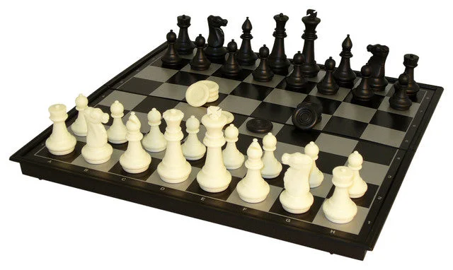 Chess/Checkers Set: 14" Folding Magnetic Board