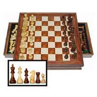 15" Walnut Deluxe Chess Set with Drawer