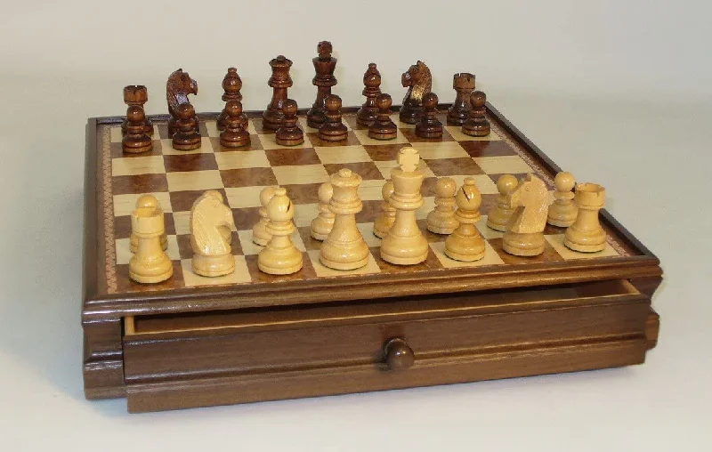 Chess Set with Drawer 15" Walnut and Maple