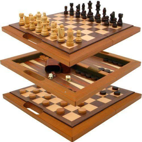 CHH Games 3-in-1 Oak Game Set (Chess-Checkers-Backgammon)