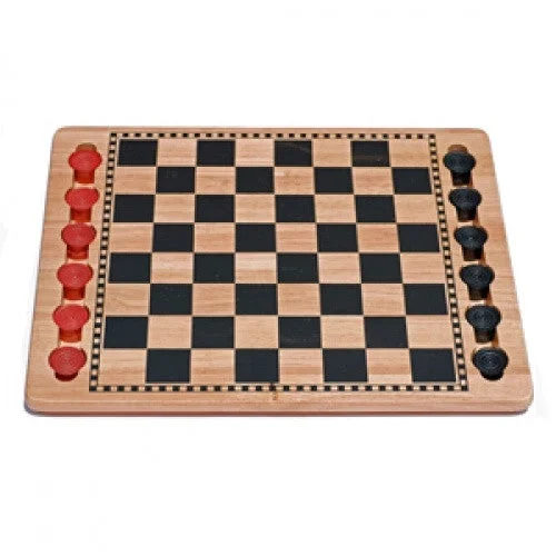 Checkers - 14" Solid Wood Checkers Set - Red & Black - Wood Expressions