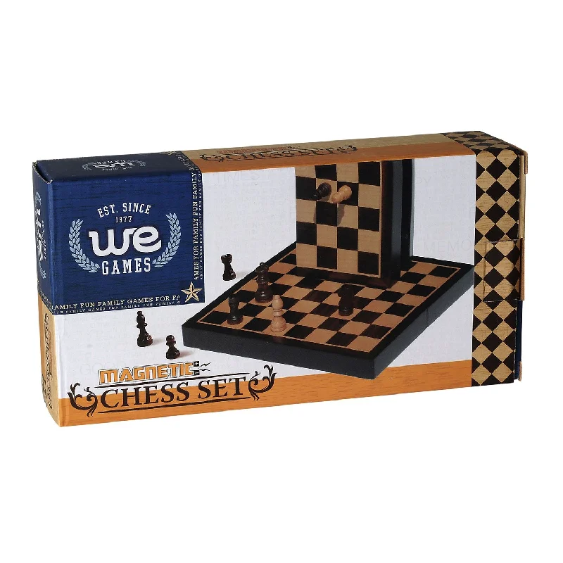 BLACK WOOD FOLDING MAGNETIC CHESS SET 8"