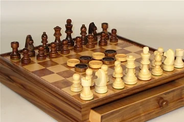 Chess/Checkers - 15" Wood Inlaid - Worldwise Imports