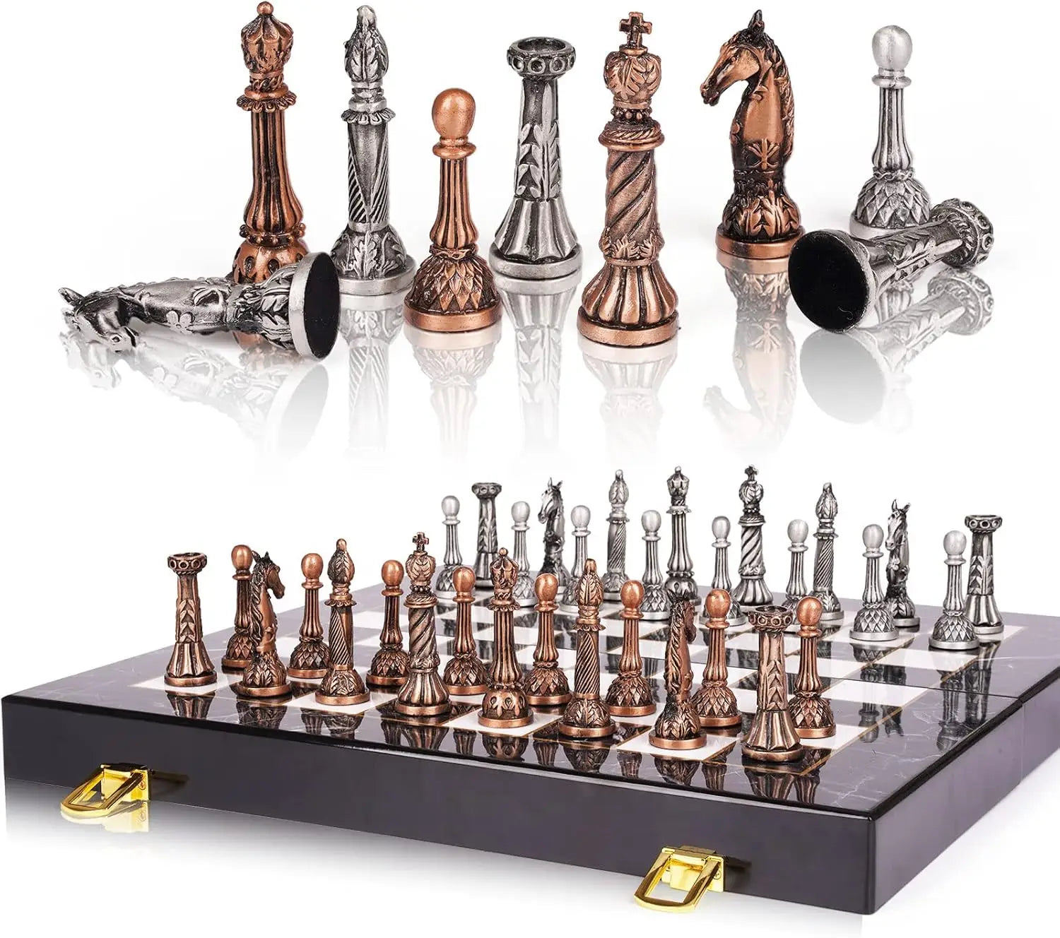 Chess Set Marbling Chess Board Travel  Set with Metal