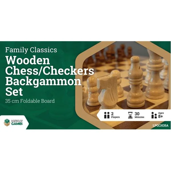 Family Classics Wooden Chess/Checkers/Backgammon Set (35cm)