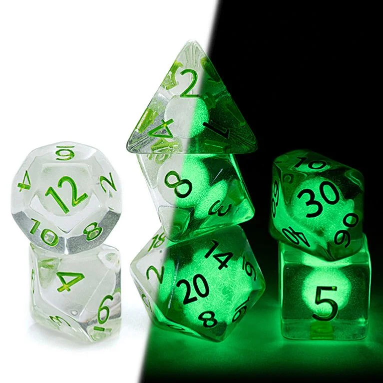 Gate Keeper Games: 7-Die Set Cube Radiant: Glow-in-the-Dark Firefly Dice