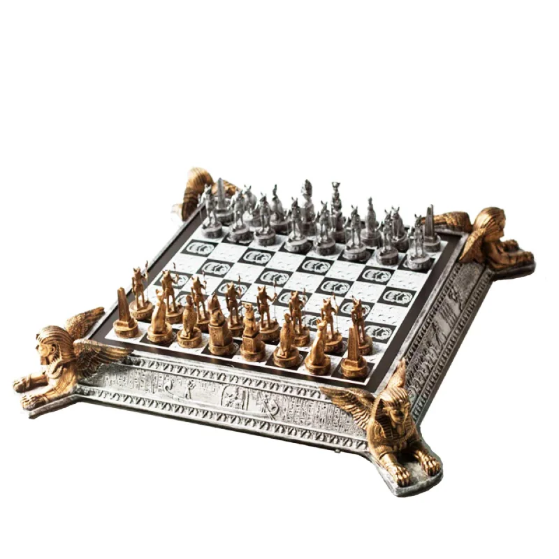 Chess Set EGYPTIAN Theme | Gold an Silver Pewter 3D Decorative