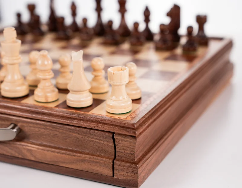 15" Wooden Chess and Checkers Set - Walnut