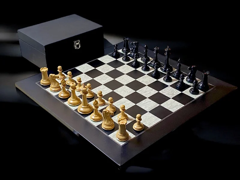 1849 Cooke Chessmen with 20-Inch Anegre Burl Board Vinyl Box