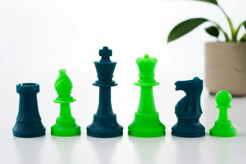 3 1/2" Silicone Club Chess Pieces - Neon Green and Teal