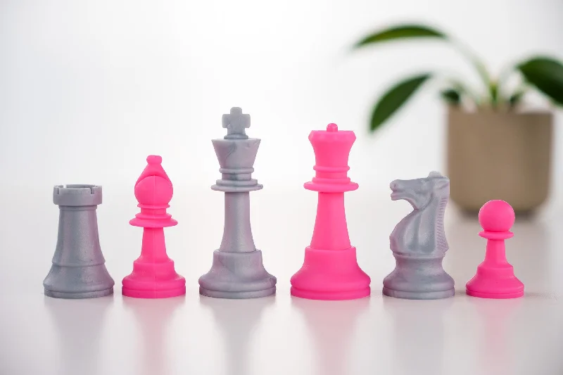 3 1/2" Silicone Club Chess Pieces - Silver and Pink