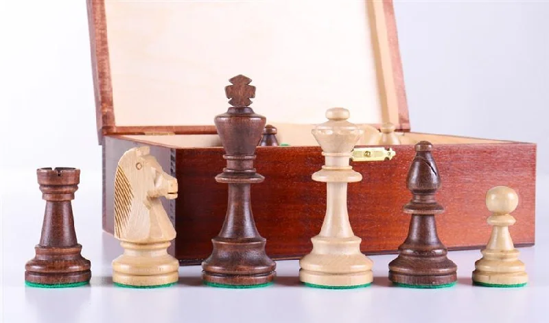 3 3/4" Standard Staunton Chess Pieces #6 in Dark Wood Box