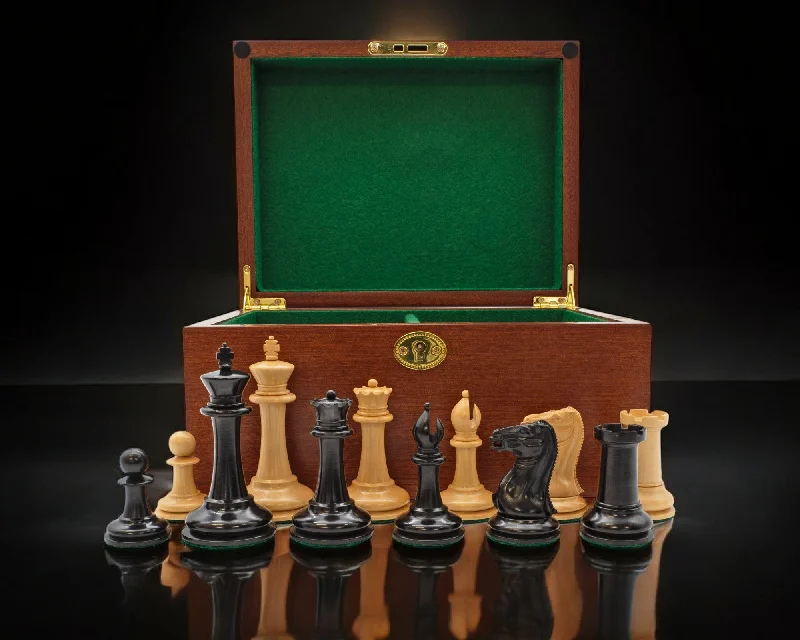 3.5" Cooke 1849 Chessmen & Deluxe Mahogany Box