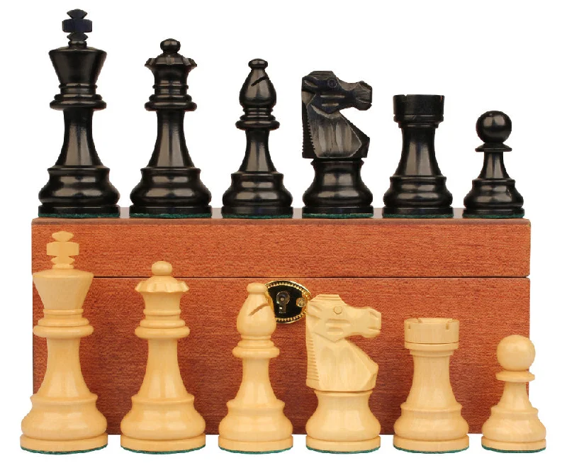 3.25" British Boxwood Black Chess Pieces & Mahogany Box