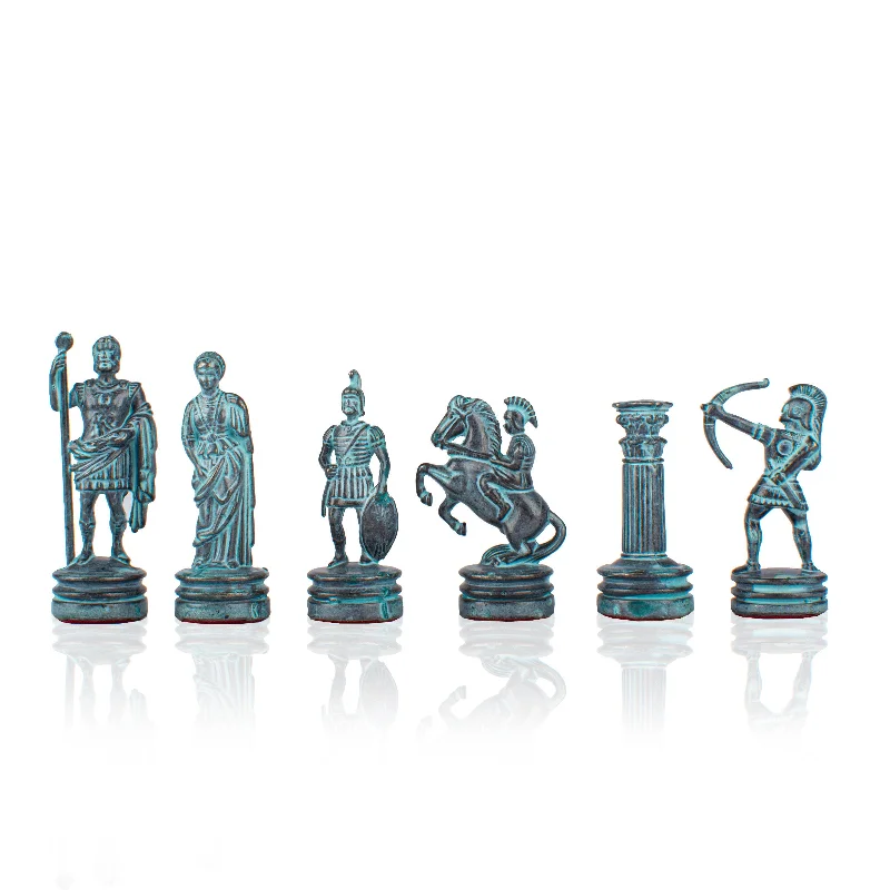 Handcrafted Archers Chessmen Set, Blue & Brown (Small)