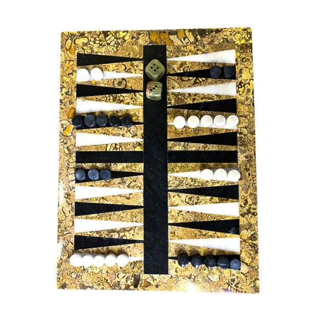 Backgammon- Coral Border with White and Black Pieces- 11"x15"