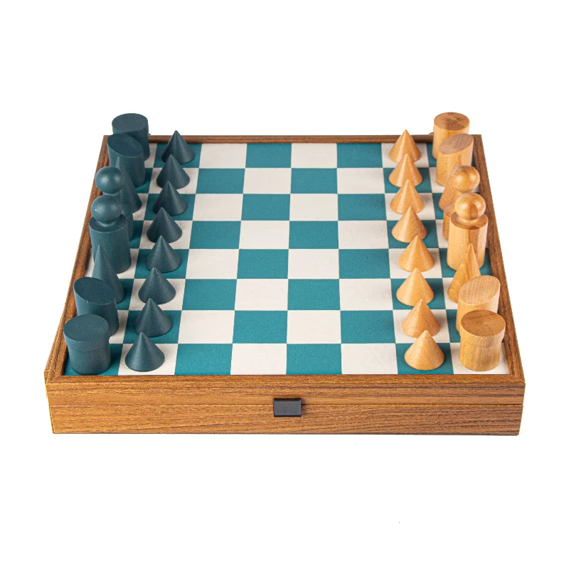 Bauhaus Style Turquoise Chess Set - 40x40cm with 8.5cm King Chessmen