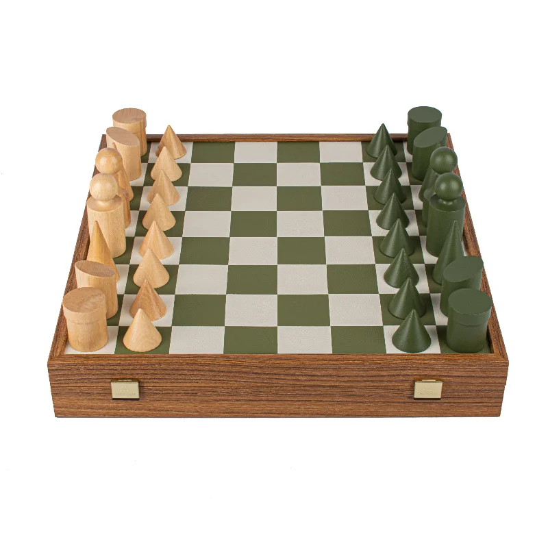 Bauhaus Style Green & White Chess Set - 40x40cm with 8.5cm King Chessmen