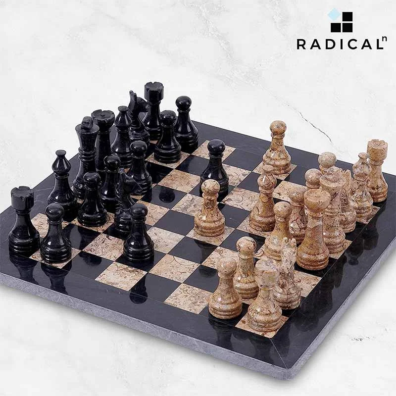 Black and Coral 12 inches  Premium Quality Marble Chess Set