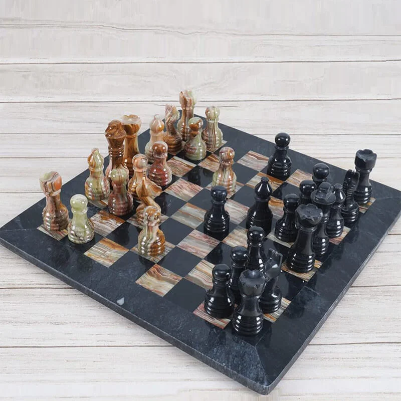 Black And Multi Green 15 Inches Premium Quality Marble Chess Set