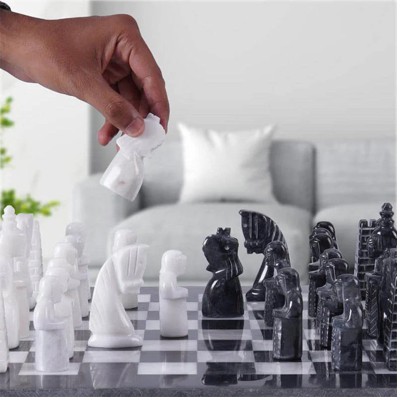 Black and White Antique 15 Inches Premium Quality Marble Chess Set