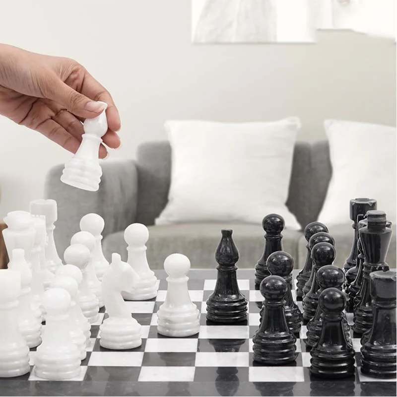 Black and White 15 Inches High Quality Marble Full Chess Set