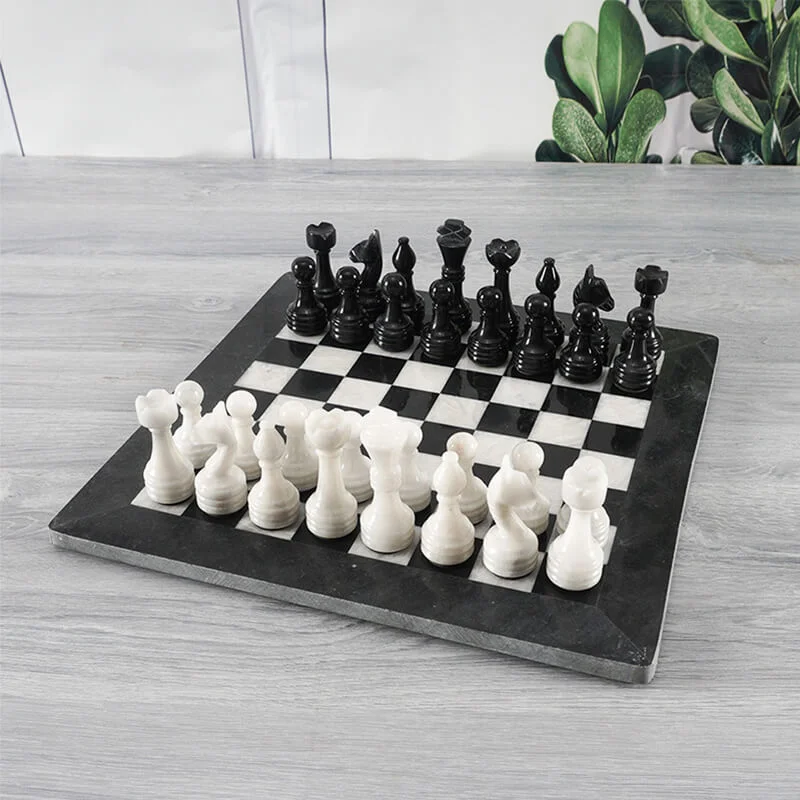 Black and White 12 Inches Premium Quality Marble Chess Set