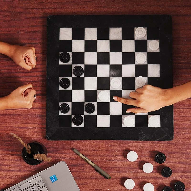 Black and White 15 Inches Marble Tournament Checkers Set