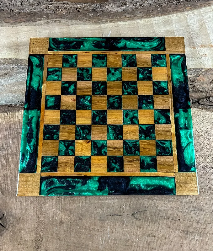 Black Jungle Green Maple Wood Chess Board (With Border)