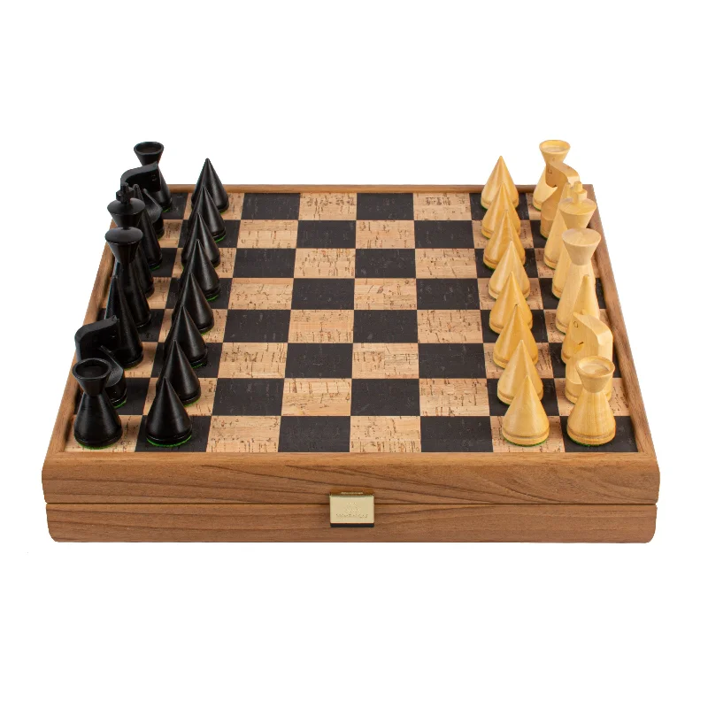 Handcrafted Black-Natural Cork Chess Set - 40x40cm with Modern Style Wooden Chessmen