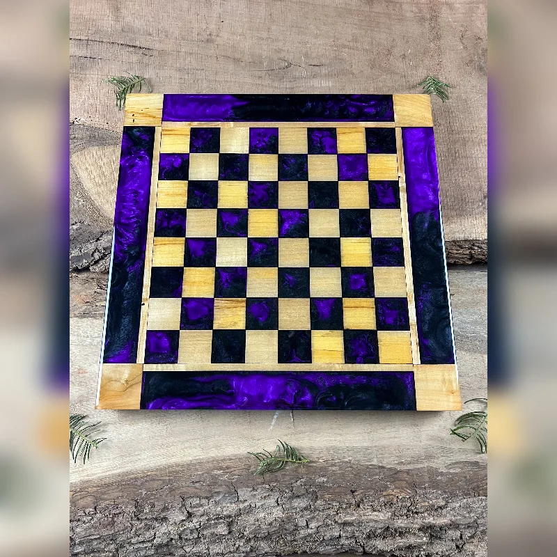 Black Onyx Purple Haze Maple Wood Chess Board (With Border)