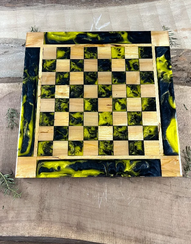 Black Onyx Yellow Maple Wood Chess Board (With Border)