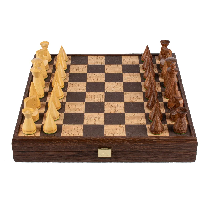 Handcrafted Brown-Natural Cork Chess Set - 40x40cm with Modern Style Wooden Chessmen