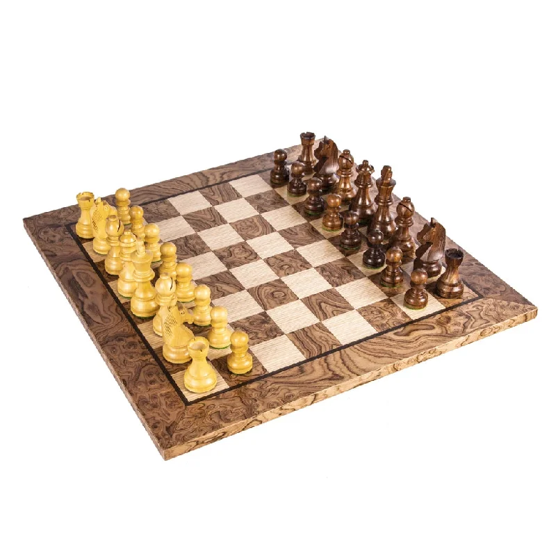 Burl Walnut Wood Chess Set 50cm board and Staunton Chessmen 9.5cm King