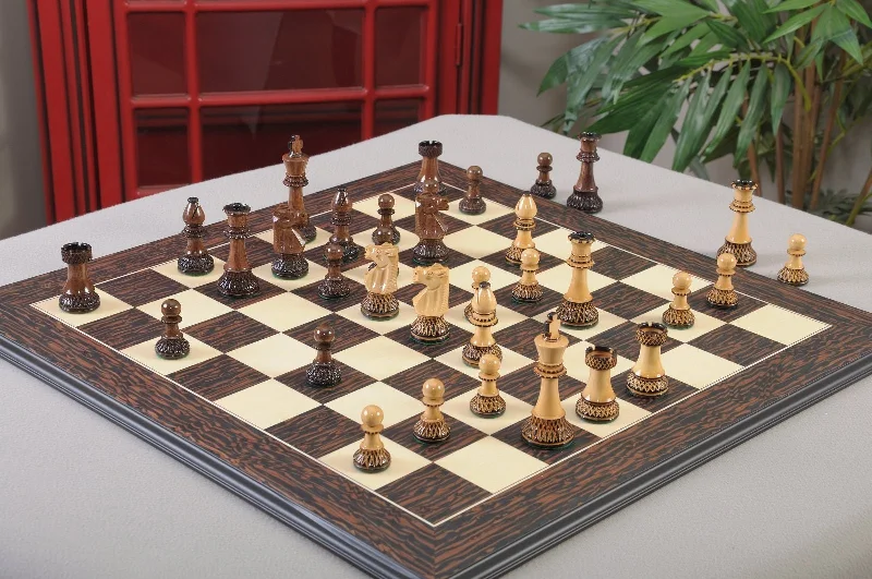 Burnt Golden Rosewood and Natural Boxwood  Chess Pieces