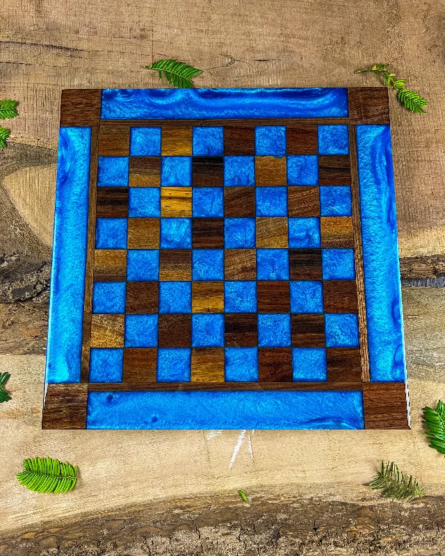 Caribbean Blue Black Walnut Chess Board (With Border)