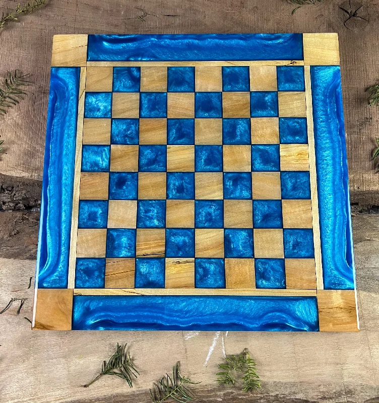 Caribbean Blue Maple Wood Chess Board (With Border)