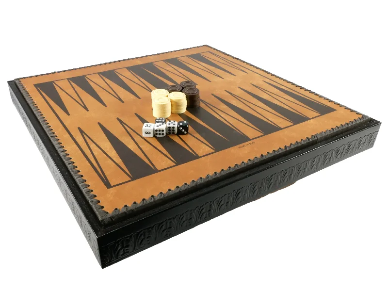 Chess Board - 19" Black/Gold Faux Leather Chest