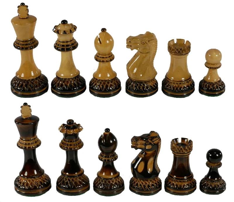 Chess Pieces - 3.75" Burnt Boxwood Parker Double Queen Chessmen