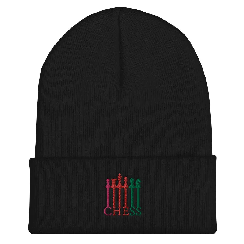 Chess Pieces Spelled Cuffed Beanie