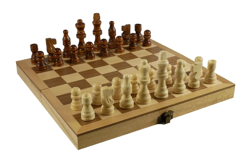 Chess Set - 10.5" Wood Folding Chess Set, Unweighted Wood Chessmen - 95105