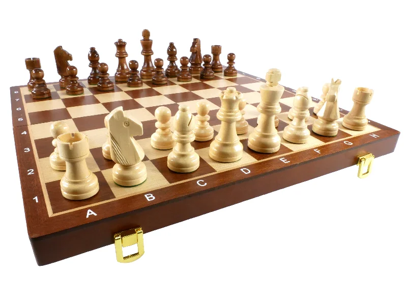 Chess Set - 15" Folding Wood Chess Set with Alpha Numeric Chess Board