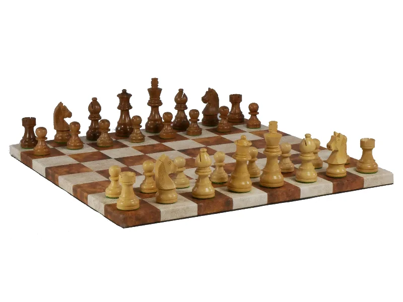 Chess Set - Sheesham/Boxwood German Knight on Caramel & Cream Leatherette Board