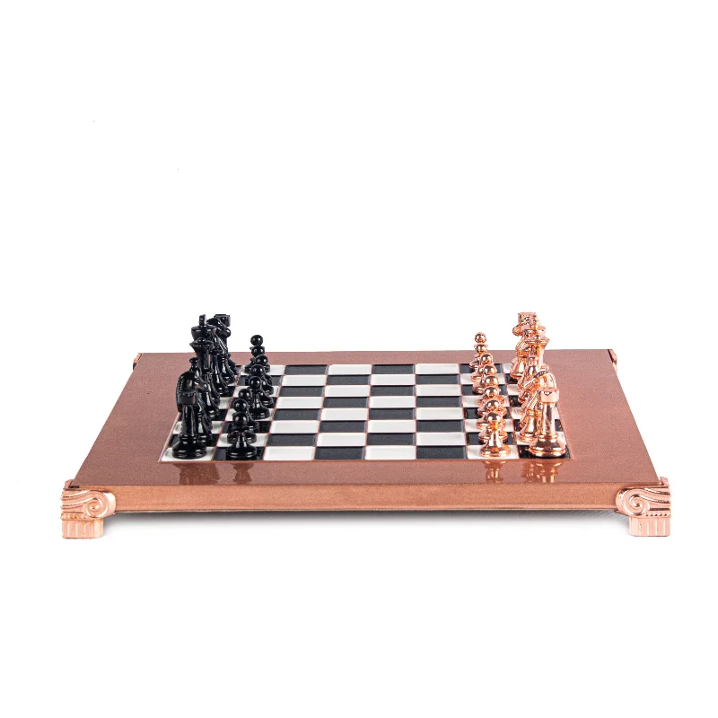 Handcrafted Luxury Classic Metal Staunton Chess Set - Black/Copper Chessmen and Copper Chessboard (Small)