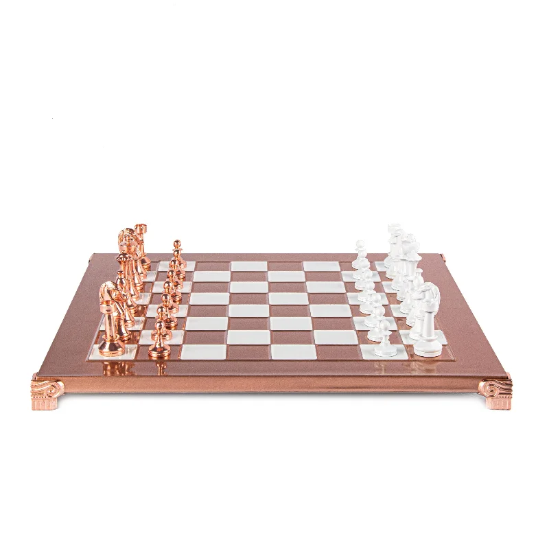 Handcrafted Classic Metal Staunton Chess Set - Copper/White Chessmen and Copper Chessboard (Medium)