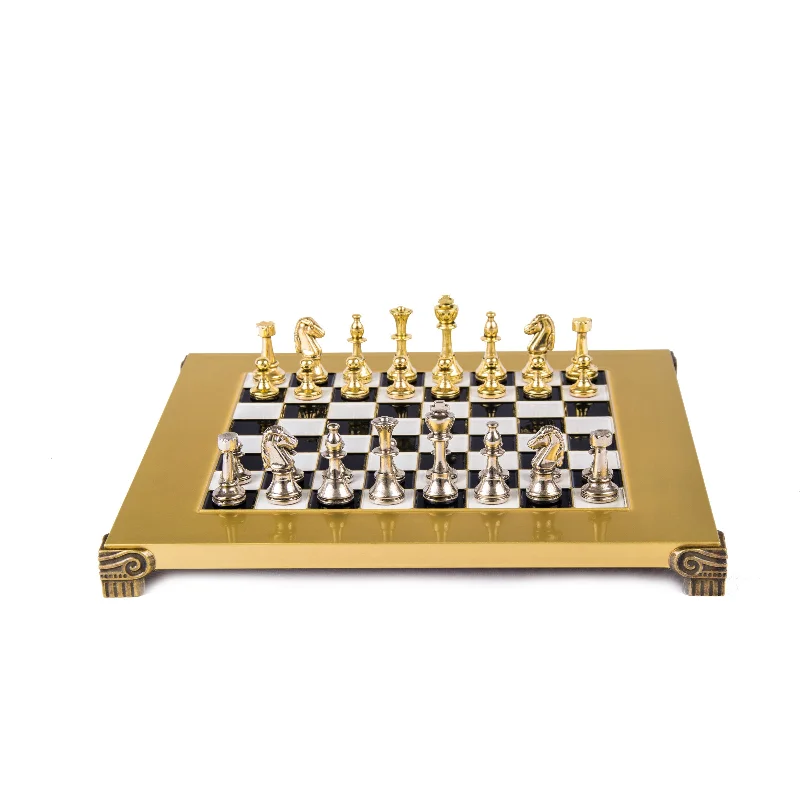 Handcrafted Classic Metal Staunton Chess Set with Gold & Silver Chessmen (Small)