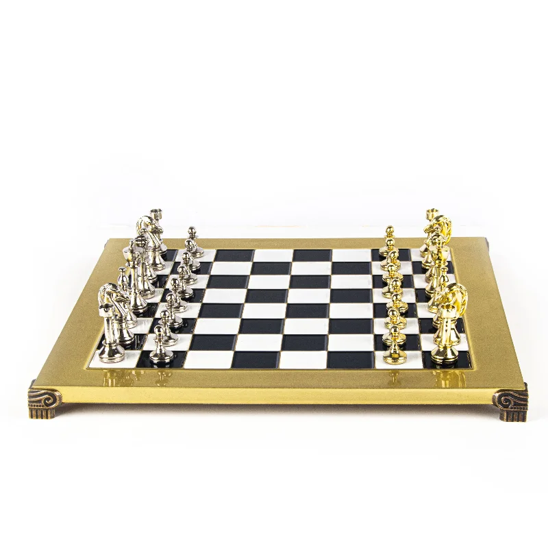 Classic Metal Staunton Chess Set - Gold & Silver Chessmen with Bronze Board (Medium)