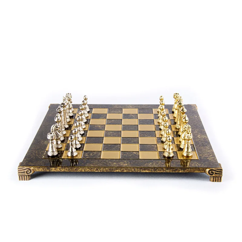 Handcrafted Classic Metal Staunton Chess Set - Gold/Silver Chessmen with Bronze Chessboard (Large)