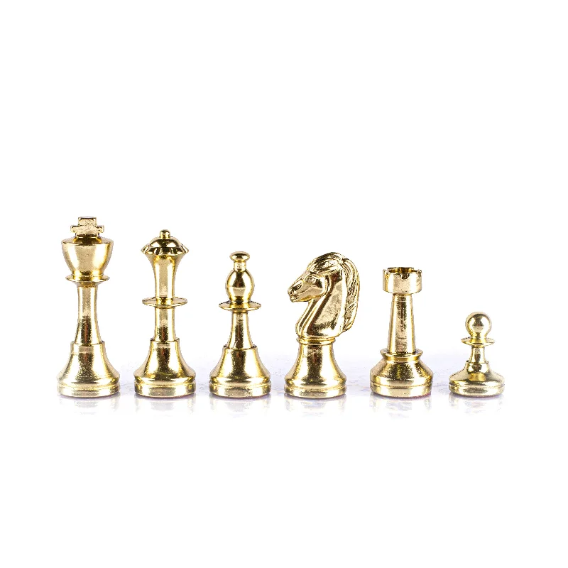 Classic Metal Staunton Chessmen - Medium Gold & Silver Handcrafted Chess Pieces