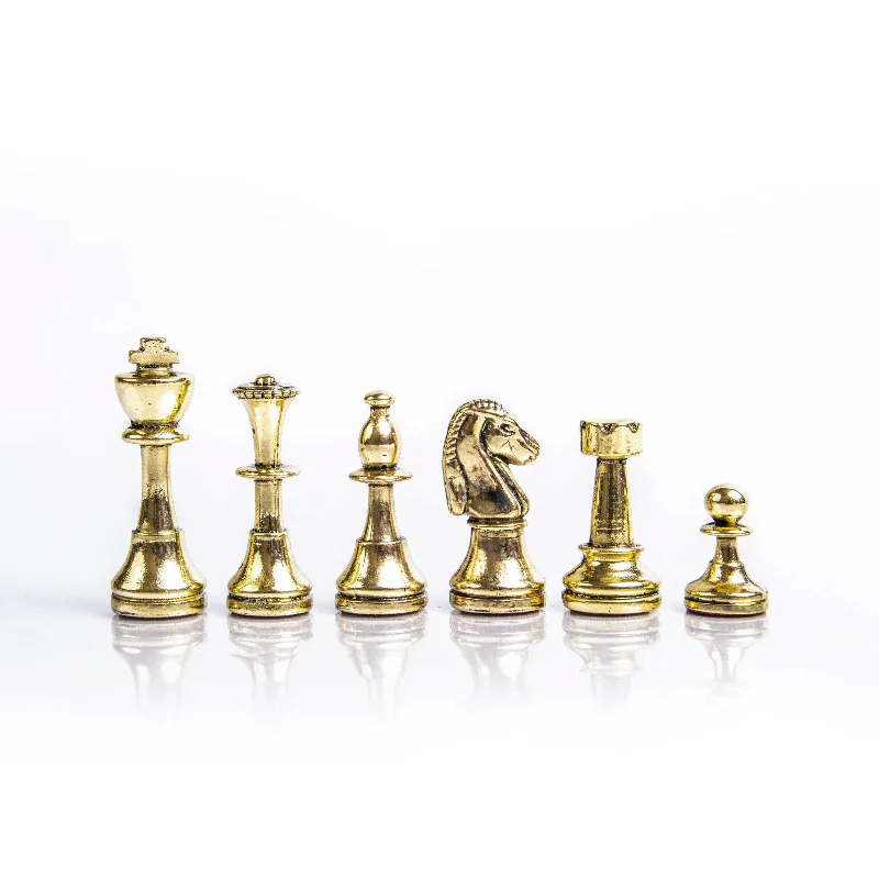 Classic Handcrafted Metal Staunton Chessmen Set - Gold & Silver (Small)